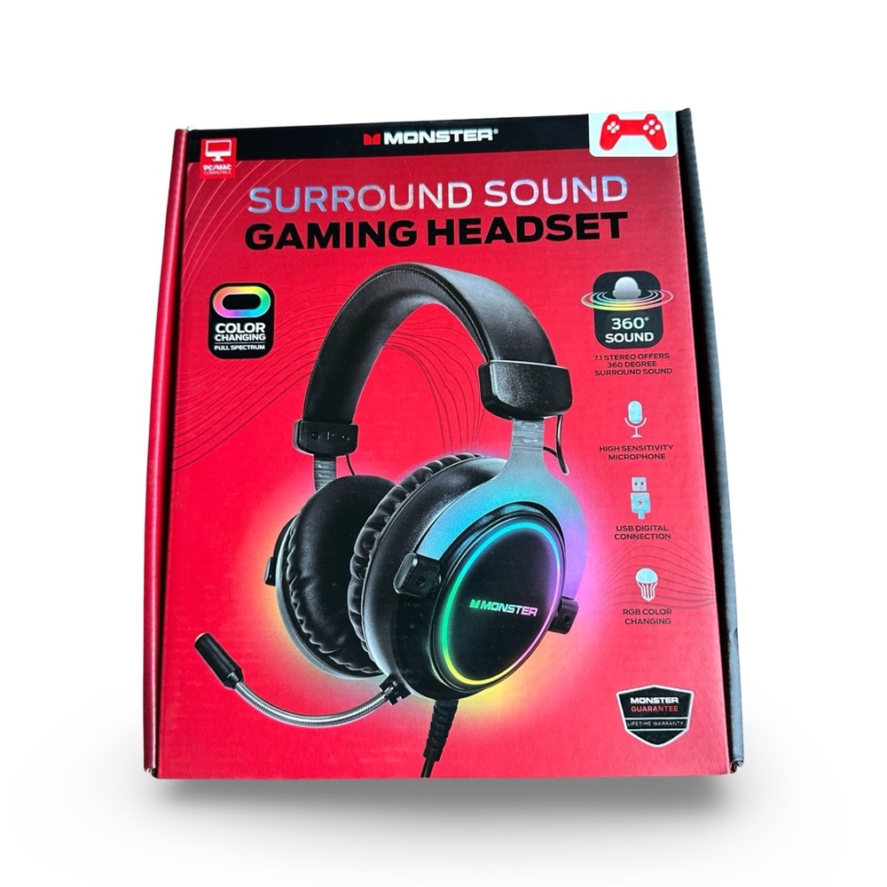New Monster 7.1 Surround Sound Gaming Headset RGB Color Change Noise Isolating